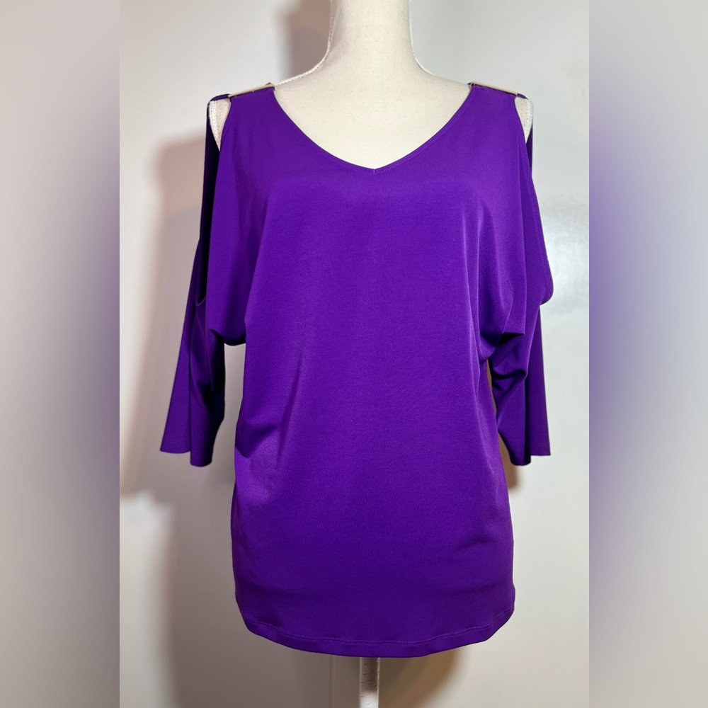 INC International Concepts Rich Purple Top Women’s size LP Cold Shoulder - Picture 2 of 8